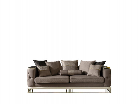 Living room set brown sofa suite 2x armchair elegant furniture metal 7 pieces.