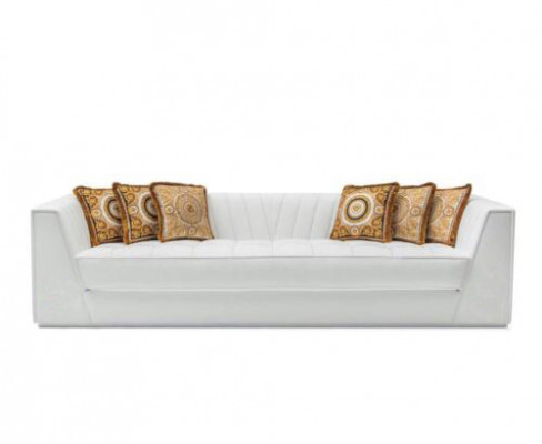 White luxury couch Medusa with golden heads sofa three-seater couches leather