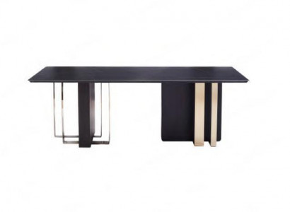 Black Dining Table Rectangular Solid Wood Stainless Steel Designer Table