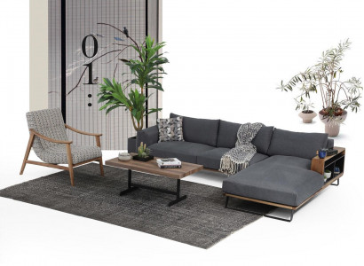 L-shaped sectional sofa gray modern fabric design living room polyester