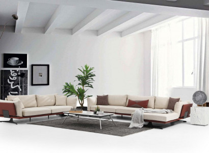 Corner sofa set L-shaped 3-seater beige modern fabric sofa set corner