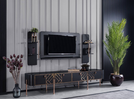 Black living room furniture designer RTV sideboard luxury TV frame shelves