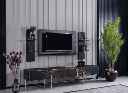 Black living room furniture designer RTV sideboard luxury TV frame shelves