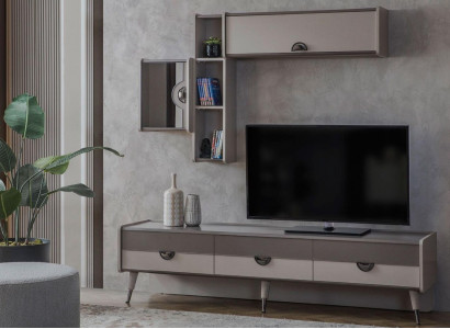 Beige living room sideboard sturdy TV stand lowboard luxury shelves