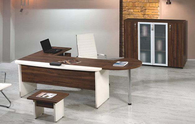 Office furniture set 3-piece corner office desk complete office wood brown table