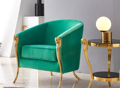 Green luxury armchair upholstered furniture gold feet living room single-seater new