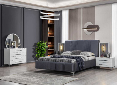 Stylish Bedroom Set Gray Double Bed Wood Nightstands 5-piece