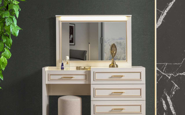 Large bedroom set double bed dressing table stool mirror 6-piece