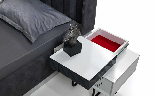 Complete bedroom set gray double bed luxurious wood nightstands