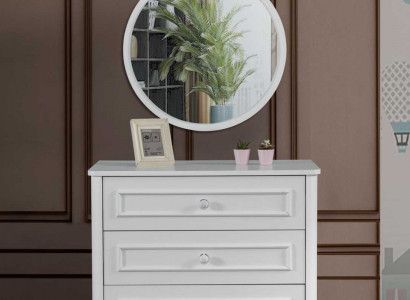 Children's room furniture designer round mirror white wood luxury dresser 2-piece set