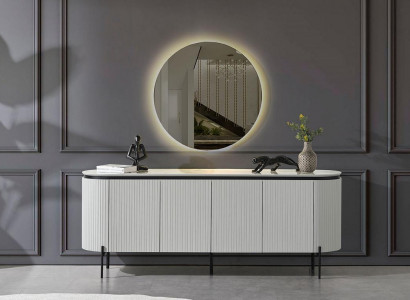 Stylish dining room set consisting of a sideboard and mirror, white color, 2 pieces.