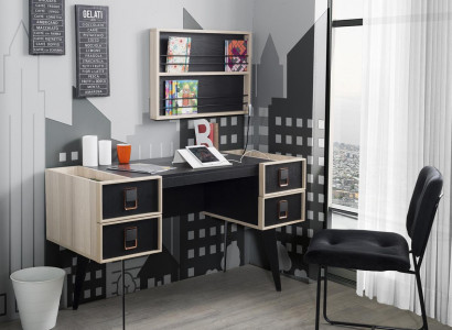 Modern desk with youth room wall shelf designer furniture black new