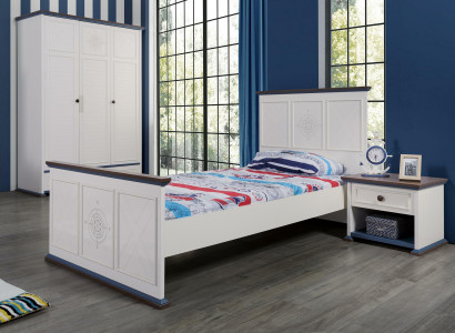 Youth room bed nightstand furniture wardrobe complete 3-piece set.