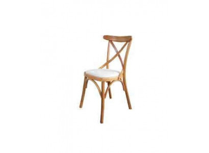 A wooden chair with a soft seat and a round back for your dining room.