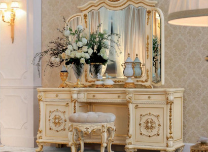 Baroque dressing table mirror console tables wood beige set bedroom