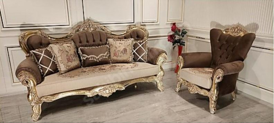 Chesterfield Baroque Three-Seater Couch Sofa Upholstery Fabric Gold Furniture