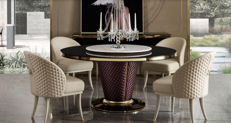 Design dining table, round table, 6 chairs, dining room set, chair group