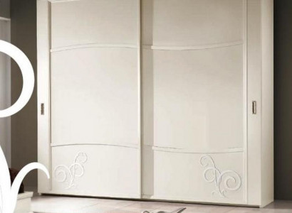 Wardrobe closet with sliding doors, bedroom wall, wood design cabinets