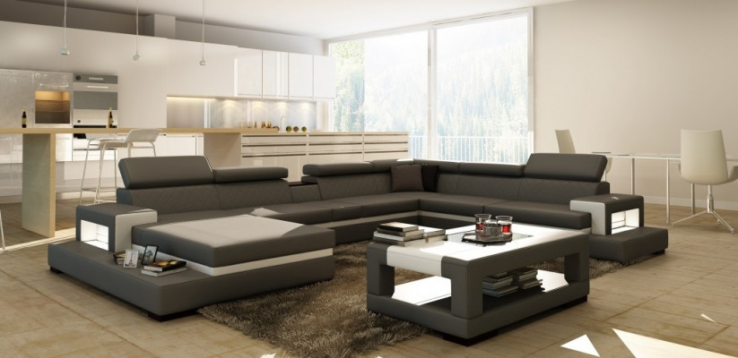 Leather sofa, sofa, corner sofa, U-shaped couch, living landscape, designer sitting corner, LEONARDO-B