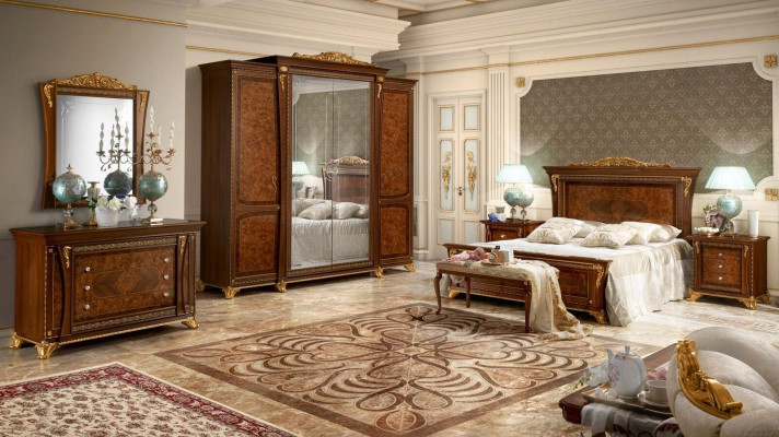 Baroque Rococo Luxury Set Beds Sets Nightstand Wardrobe 7-piece Bedroom