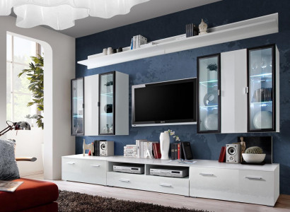 Living room furniture set designer wall unit cabinet white