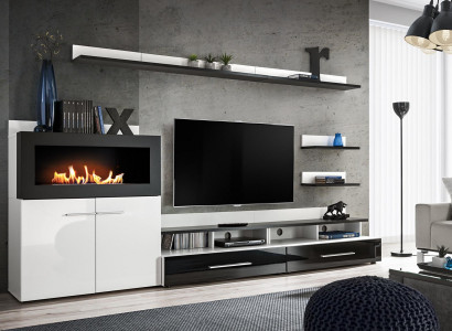 Wall unit TV stand dresser with built-in fireplace designer furniture modern