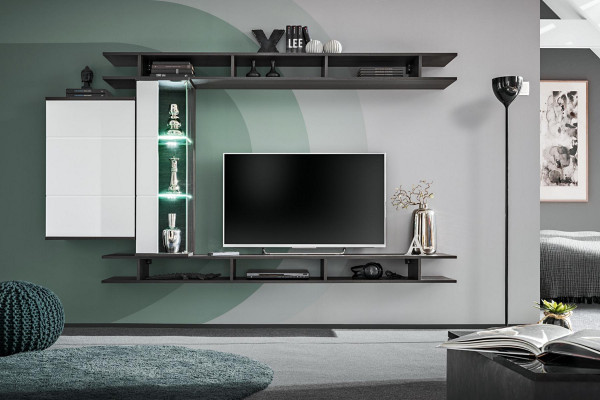 Modern wall unit gray designer living room furniture wood wall cabinet