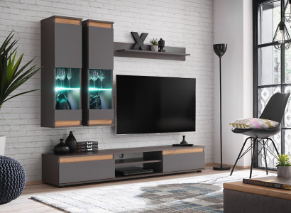 Luxury living room wall unit TV stand wood designer living room gray furniture wall cabinet