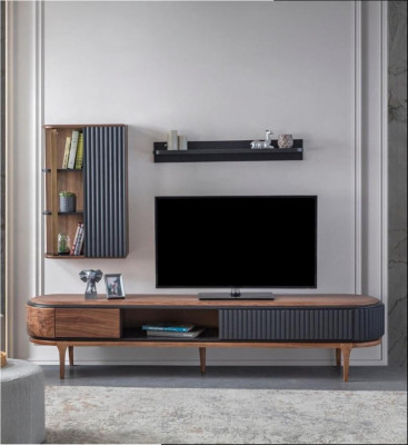 Modern living room set luxury brown TV cabinet wall cabinet shelves