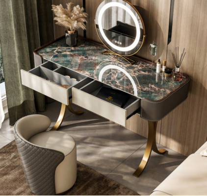 Beige dressing table, designer vanity tables, luxurious drawers, wooden furniture