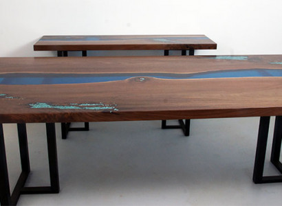 Dining Table River Table Real Solid Wood Epoxy Resin Tables 260x100 New