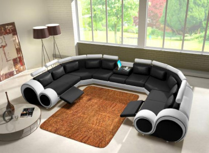 Great leather living landscape U-shaped corner couch seating set upholstered corner USB