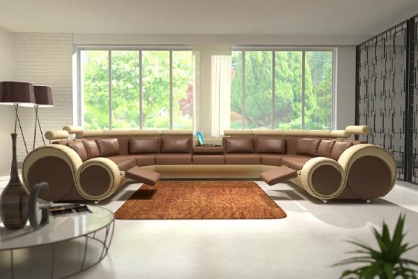 Great leather living landscape U-shaped corner couch seating set upholstered corner USB