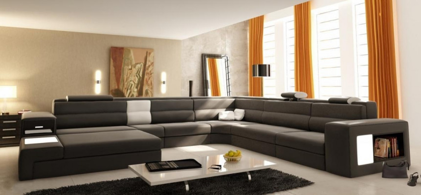 Corner sofa, upholstered sofa with USB, living area seating corner set, leather textile couch.