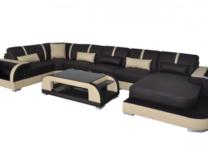 Leather couch with USB, upholstered seating unit, modern design living room landscape sofas