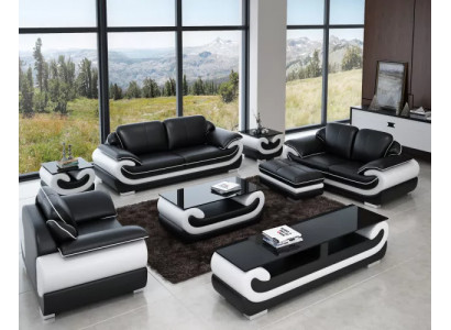 Classic leather sofa set complete 8-piece set living room set table stool