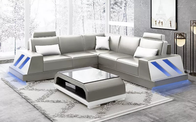 Corner sofa illuminated LED couch sofa upholstered corner suite sofa sets coffee table