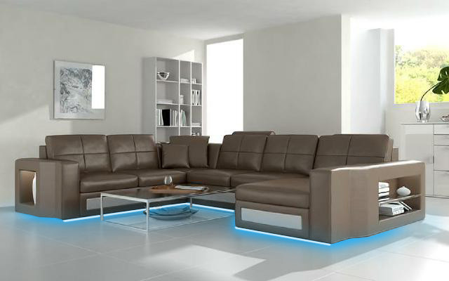 Sectional leather sofa big XXL U shape living landscape sofa couch set new H2210