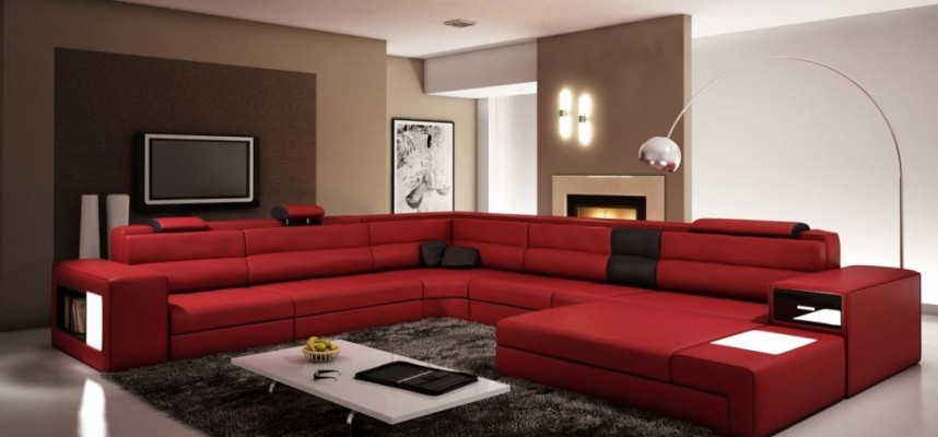 Designer corner sofa couch upholstered corner seating suite living landscape leather USB+LED