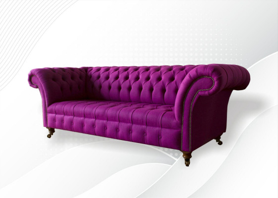 Chesterfield 3-Seater Purple Fabric Design Couches Upholstered Sofas New Creative Sofa