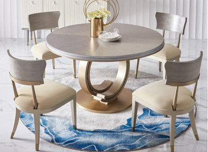 Complete dining room set round table + 4x armchairs