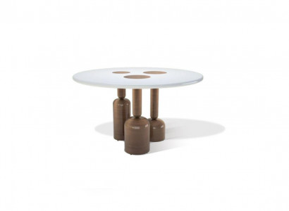 Luxury round dining table designer furniture style glass top stainless steel