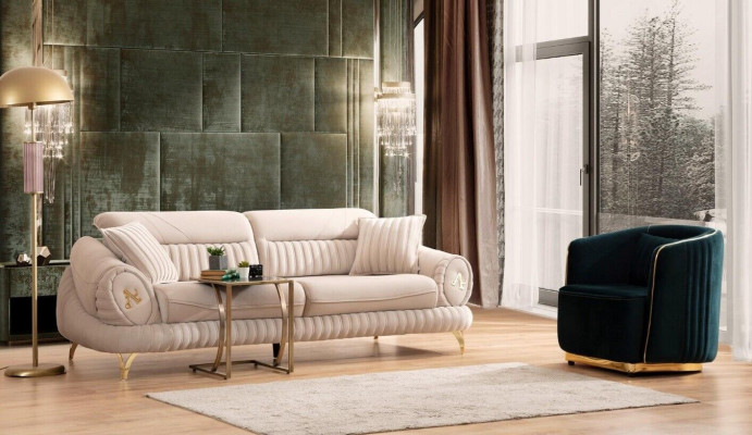 3-seater sofa with armchair, white elegant modern luxury design furniture