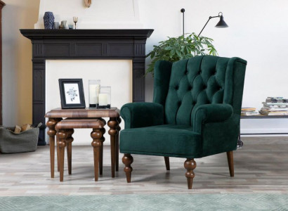 Classic Chesterfield Green Armchair Wingback Armchair Upholstered Single Seater