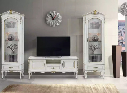 3-piece living room wall unit, TV stand, 2x display cabinet, Italian style furniture, white