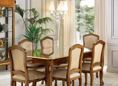 Dining table set: Table + 6x chairs, dining room set, table wood, textile