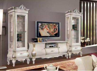 Classic white wall unit TV stands 2x display cabinets elegant 3-piece cabinet set