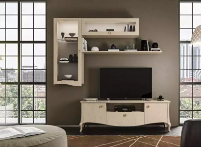 Luxury TV stand - Living room RTV lowboard wall shelves beige wall unit new