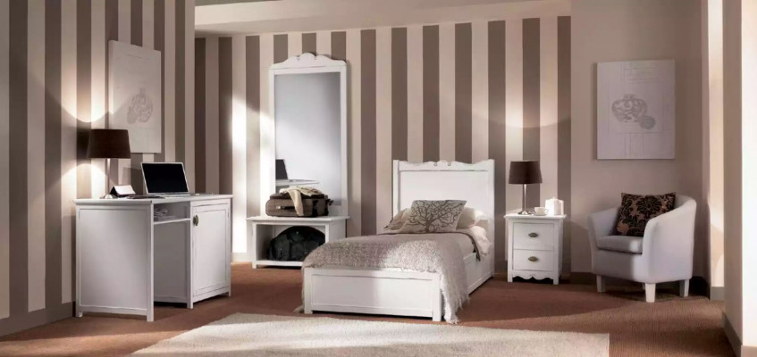 Bedroom bed nightstand desk floor mirror group set 4-piece.