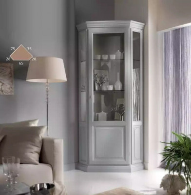 Corner display cabinet white showcase living room classic design shelf